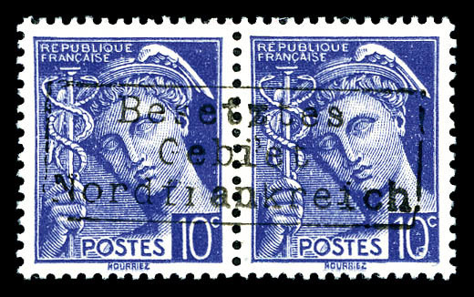 * Mercure 10c Bleu Surchargé Coudekerque. TTB (certificat)  Cote: 450 Euros  Qualité: * - Guerre (timbres De)