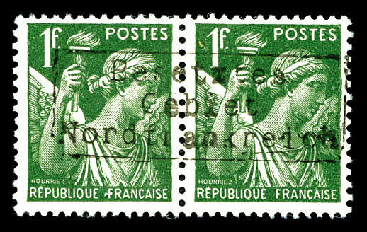 * Iris 1f Vert En Paire Surchargée Coudekerque. TTB (certificat)    Qualité: * - Guerre (timbres De)