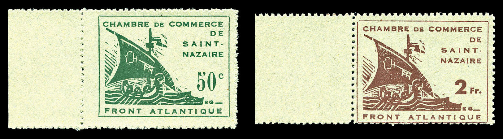 (*) N°8/9, Paire St Nazaire De 1945 Bord De Feuille, SUP (certificat)  Cote: 370 Euros  Qualité: (*) - Guerre (timbres De)