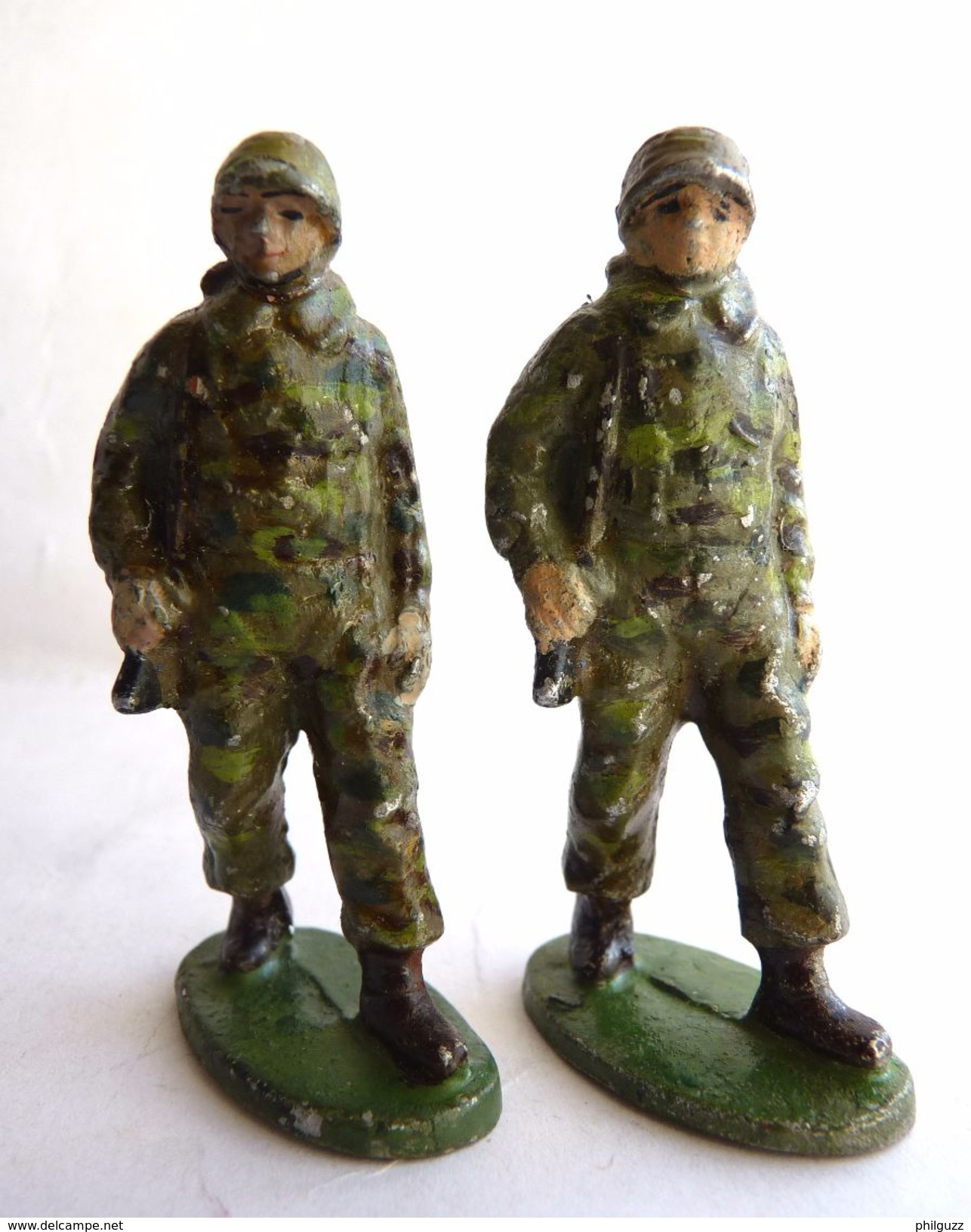 QUIRALU - PARACHUTISTE AMERICAIN  - 2 FIGURINES  GI TENUE CAMOUFLAGE - ALUMINIUM PETITE ET GROSSE TÊTE - FIGURINE - Quiralu