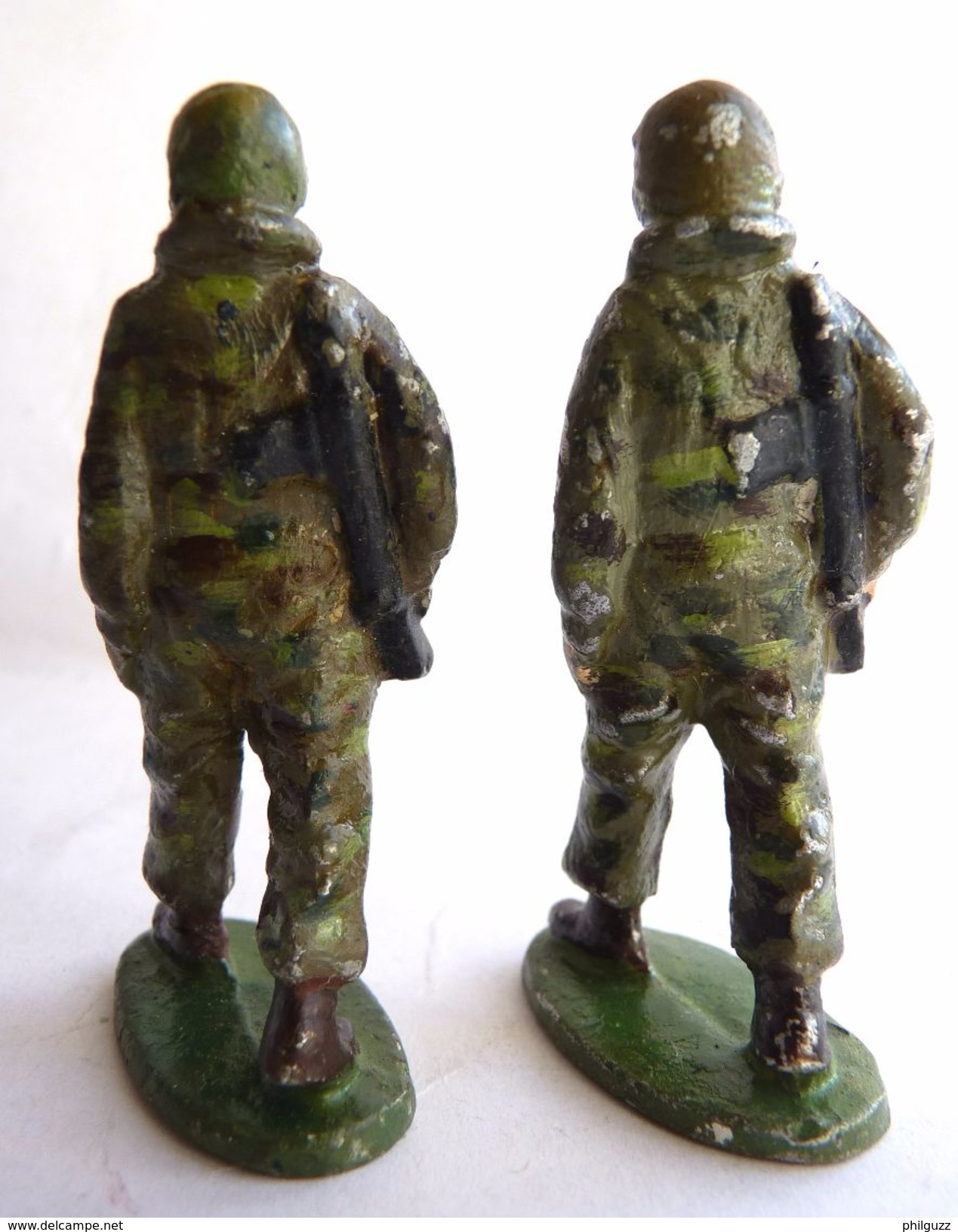 QUIRALU - PARACHUTISTE AMERICAIN  - 2 FIGURINES  GI TENUE CAMOUFLAGE - ALUMINIUM PETITE ET GROSSE TÊTE - FIGURINE - Quiralu