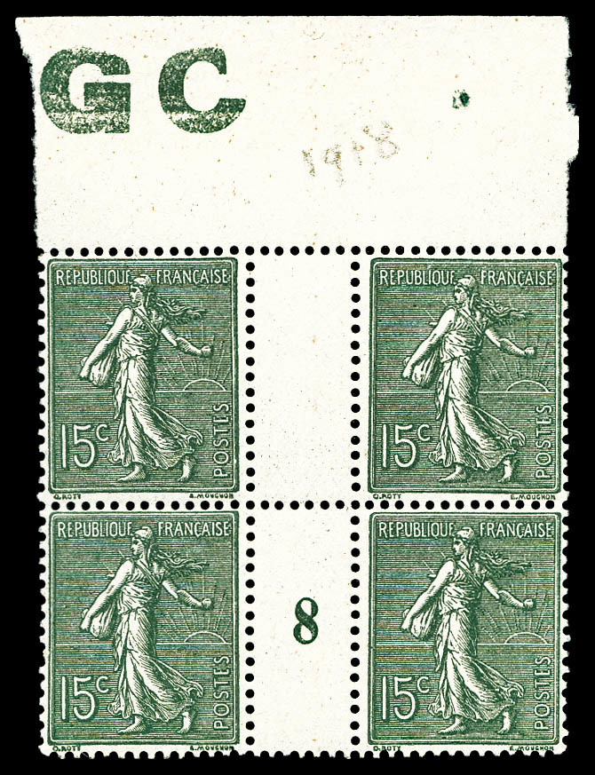 ** N°130, 15c Vert-gris: Bd4 Millésime '8' Avec Manchette 'GC' Papier Chamois, TB  Cote: 130 Euros  Qualité: ** - Millésimes