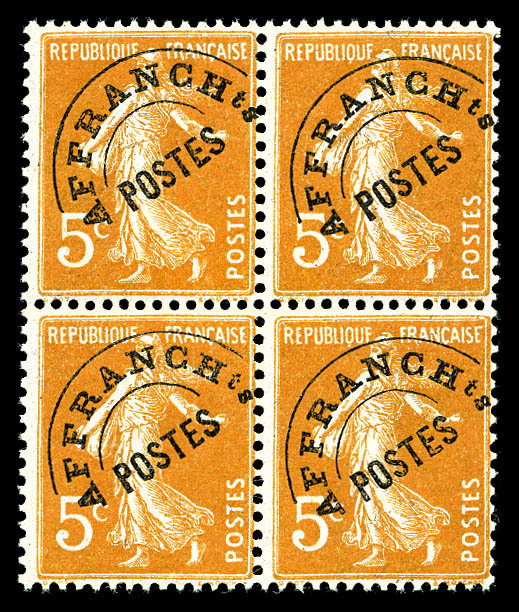 ** N°50, Semeuse, 5c Orange En Bloc De Quatre, Frais, TB (certificat)  Cote: 520 Euros  Qualité: ** - 1893-1947