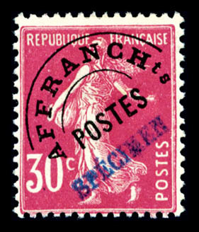 * N°59, 30c Rose Surchargé 'SPECIMEN' En Bleu, R.R.R. (signé Scheller/certificat)    Qualité: * - 1893-1947