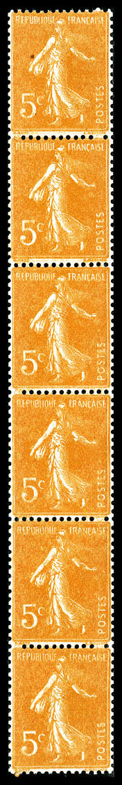 ** N°5, Semeuse 5c Orange: Bande De 6, Legère Decalque Au Verso, TB  Cote: 305 Euros  Qualité: ** - Roulettes