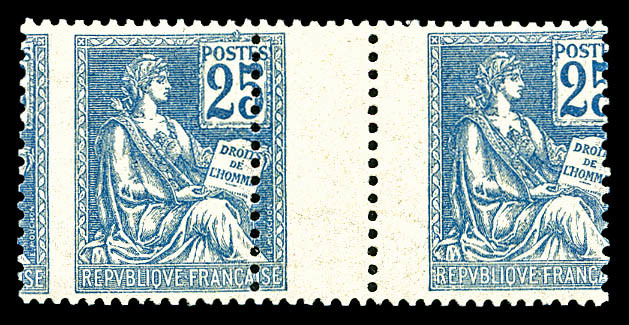 ** N°118i, 25c Bleu Type II, Piquage à Cheval En Paire Avec Interpaneau. SUP (signé Calves/certificat)  Cote: 1360 Euros - Neufs