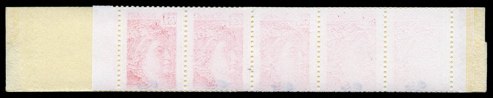 ** N°1974C 2b, 1.20f Sabine, 5 Timbres Impression à Sec. TTB (signés Calves)  Cote: 200 Euros  Qualité: ** - Carnets