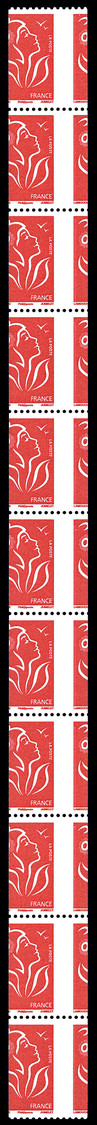 ** N°103a, Lamouche Rouge (N°3743a): DECOUPE A CHEVAL SUR BANDE DE 11 TIMBRES, SUP (certificat)    Qualité: ** - Non Classés