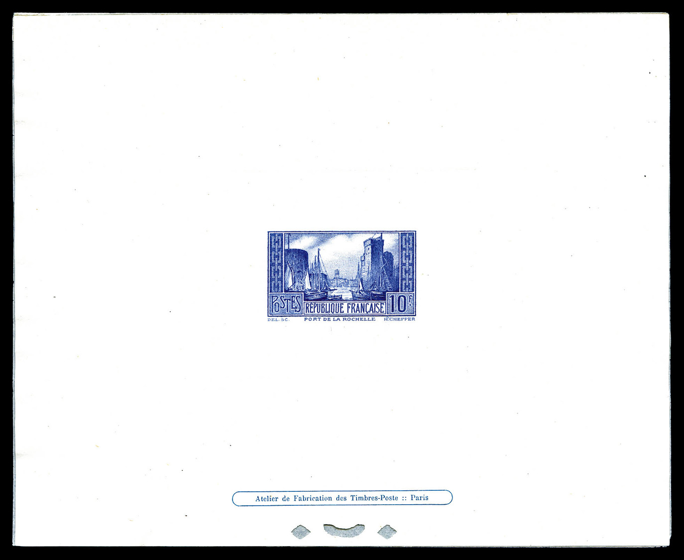(*) N°261, Port De La Rochelle 10F Bleu Type I, TB (certificat)  Cote: 475 Euros  Qualité: (*) - Epreuves De Luxe
