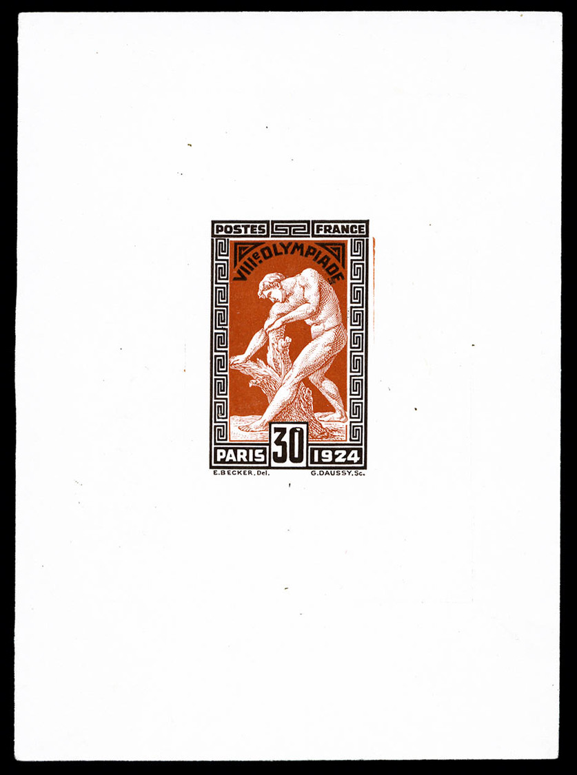 (*) N°185, Jeux Olympiques De Paris 1924: 30c Brun-rouge En épreuve Sur Feuillet, RARE Et SUP (signé/certificat)     Qua - Epreuves D'artistes