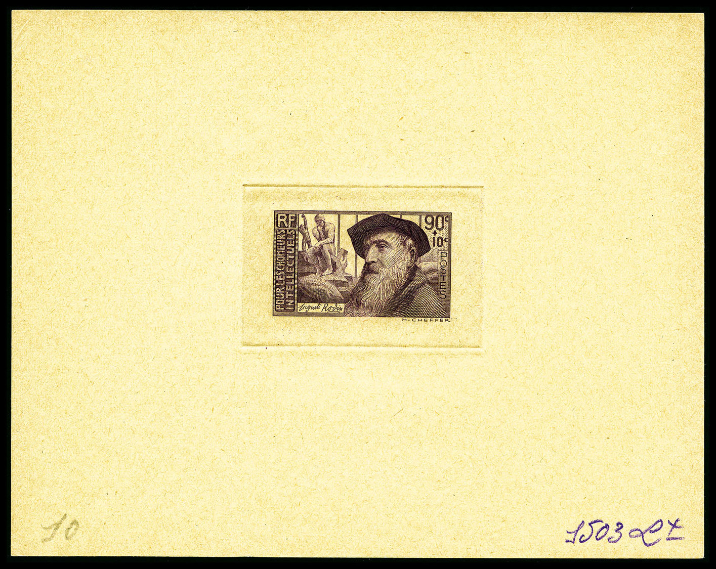 (*) N°344, Rodin, épreuve D'atelier En Violet Sur Papier Jaunâtre (N°1503). R.R (certificat)    Qualité: (*) - Epreuves D'artistes