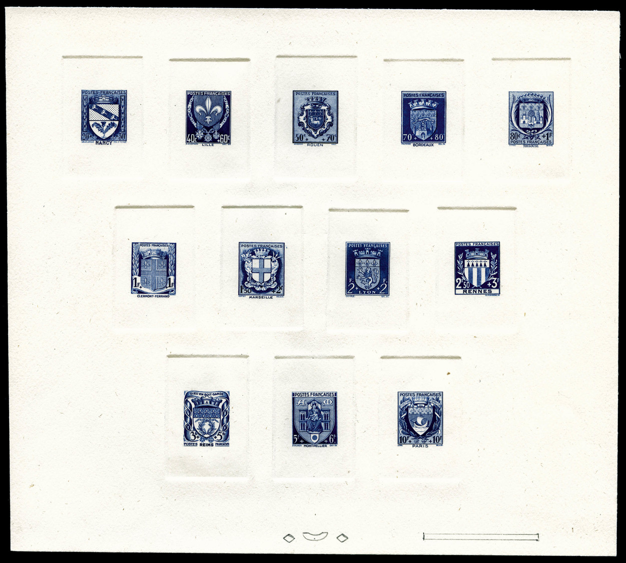 (*) N°526/37, Série Armoiries De 1941, épreuve Collective Unicolore Grand Format, R.R.R, SUP (certificat)  Cote: 1750 Eu - Epreuves D'artistes