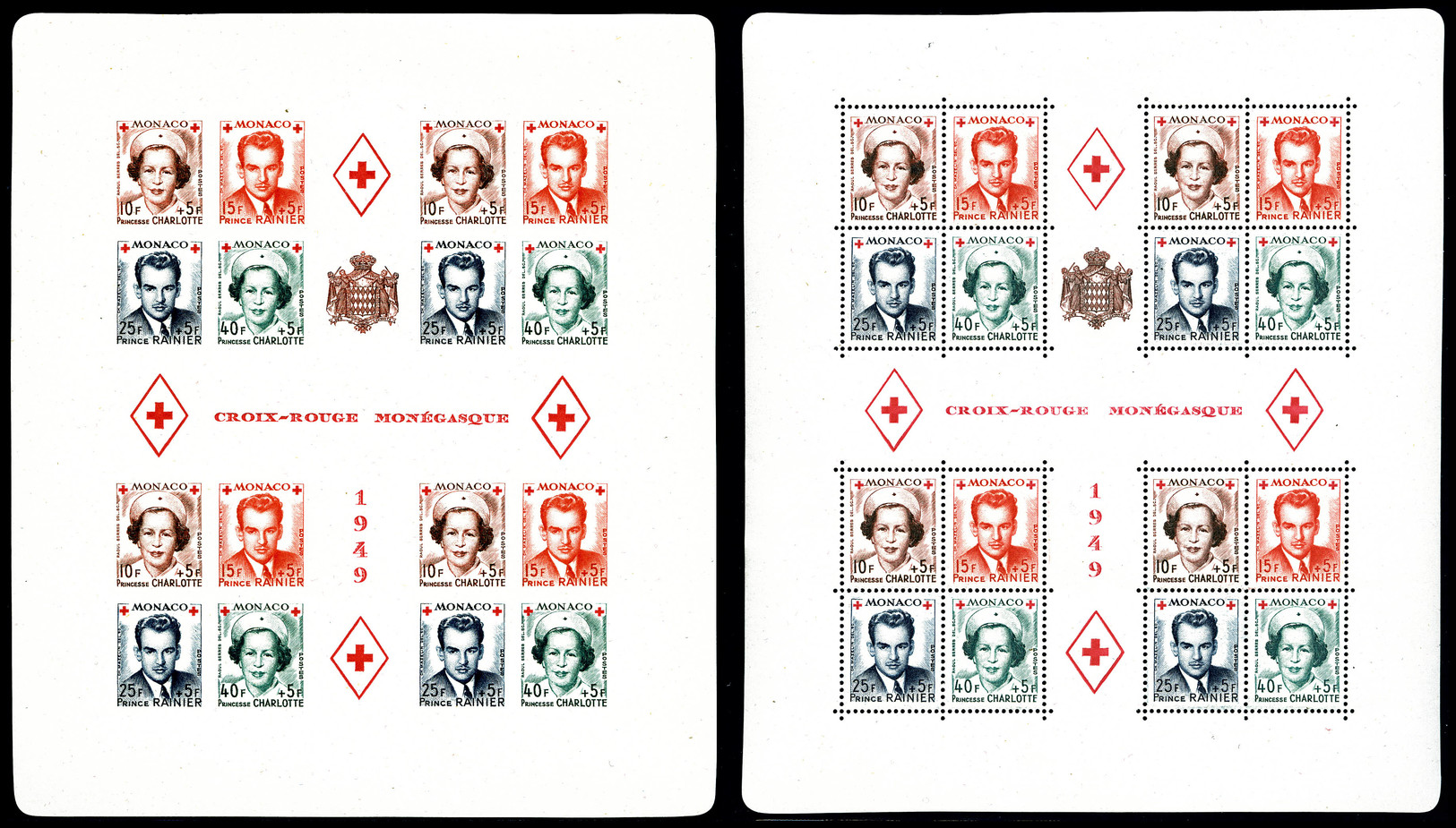 ** N°3A/B, Croix Rouge Monégasque De 1949 Les 2 Feuillets Dentelé Et Non Dentelé, TB (certificat)  Cote: 990 Euros  Qual - Blocks & Sheetlets