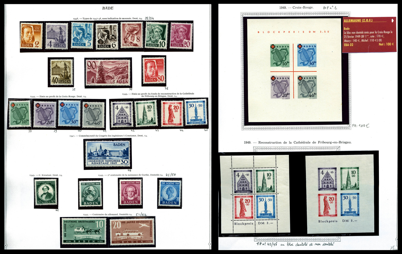 ** BADE/RHENO-PALATIN/WURTENBERG, Collection Complète Avec Blocs Presentée Sur Pages Yvert. TTB  Cote: 2569 Euros  Quali - Collections