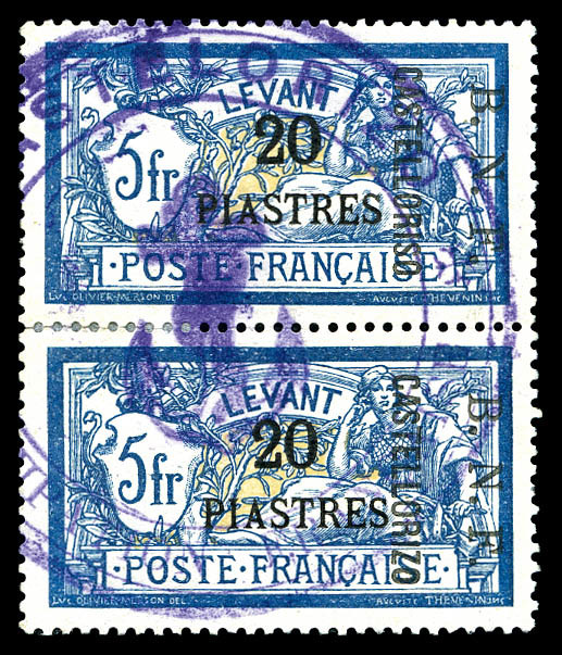 O N°13aA, 20 Pi Sur 5f Bleu, 'S' Au Lieu De 'Z' Dans 'CASTELLORIZO' Tenant à Normal En Paire. SUPERBE. R.R.R. (signé Sch - Neufs