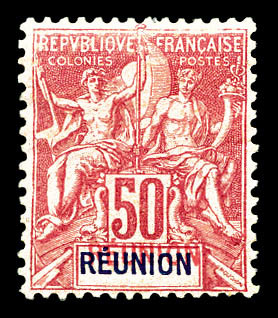 * N°42a, 50c Rose: Double Reunion En Bleu Et Rouge, Très Bon Centrage, SUP (signé Brun/certificat)  Cote: 650 Euros  Qua - Neufs