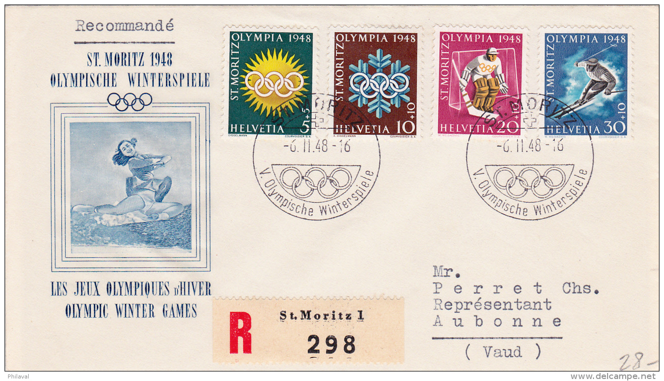 No W25 à W28 Sur Lettre : St.Moritz 1948, Olympische Winterspiele - Jeux Olympiques D'hiver - Obl.le 6.II.48 - Lettres & Documents