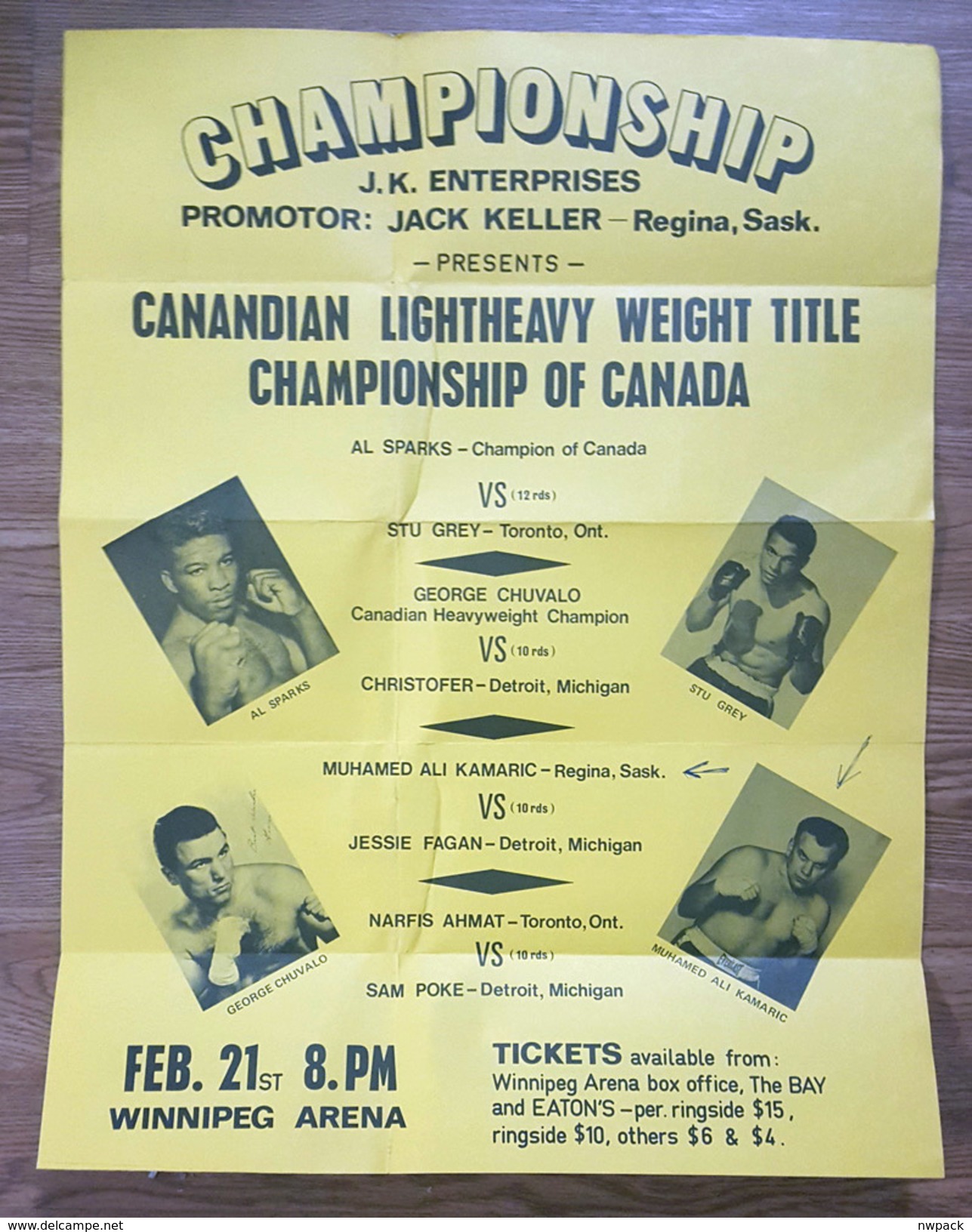 Box,Boxing, Championships Canada 1972. Winnipeg Arena - Al Sparks, George Chuvalo,Sam Poke, Jessie Fagan -  Poster - Other & Unclassified