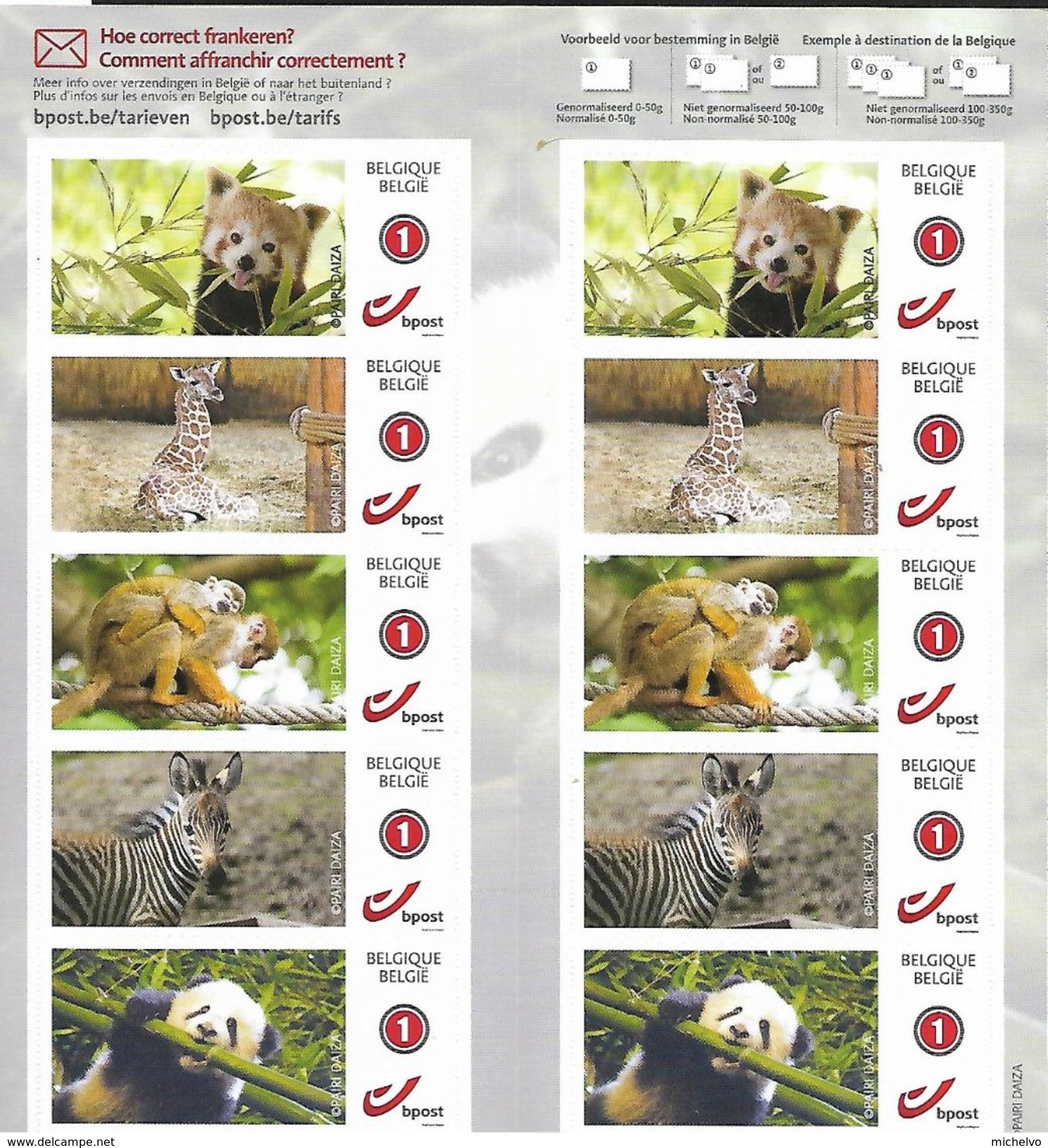 Belg. 2017 - Pairi Daiza) - 10 Timbres Autocollants - Altri & Non Classificati