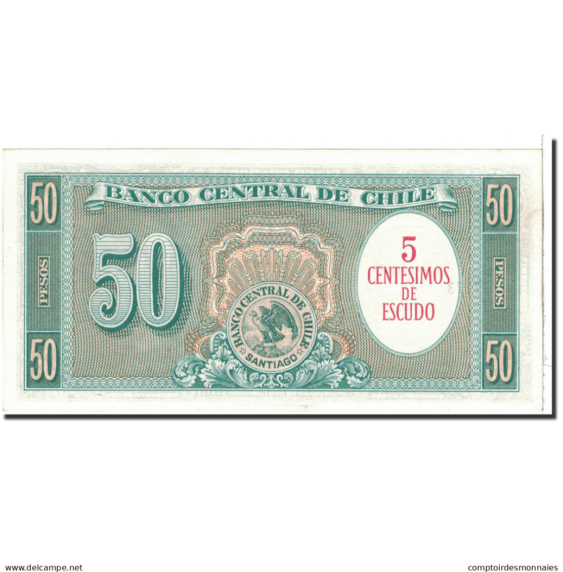 Billet, Chile, 5 Centesimos On 50 Pesos, 1960, Undated, KM:126b, SPL+ - Chili