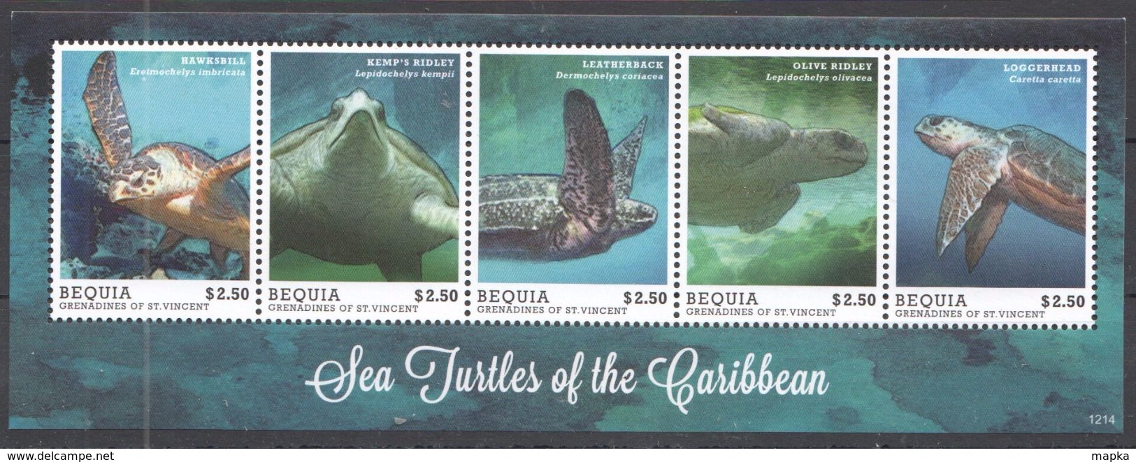 O191 BEQUIA ANIMALS REPTILES SEA TURTLES OF THE CARIBBEAN 1KB MNH - Schildkröten