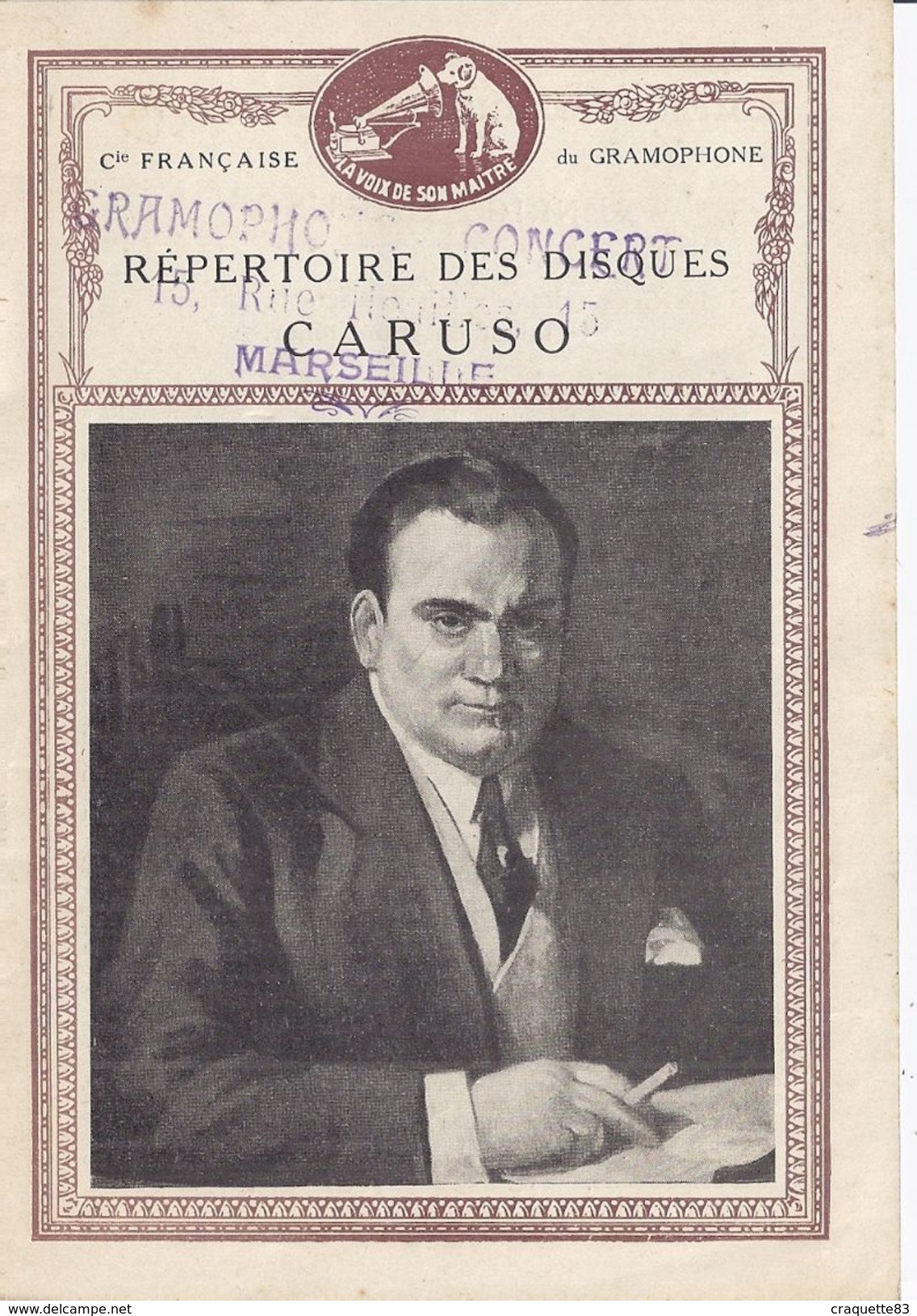 REPERTOIRE DES DISQUES CARUSO -CIE FRANCAISE DU GRAMOPHE - 1921  4 Pages - Non Classés