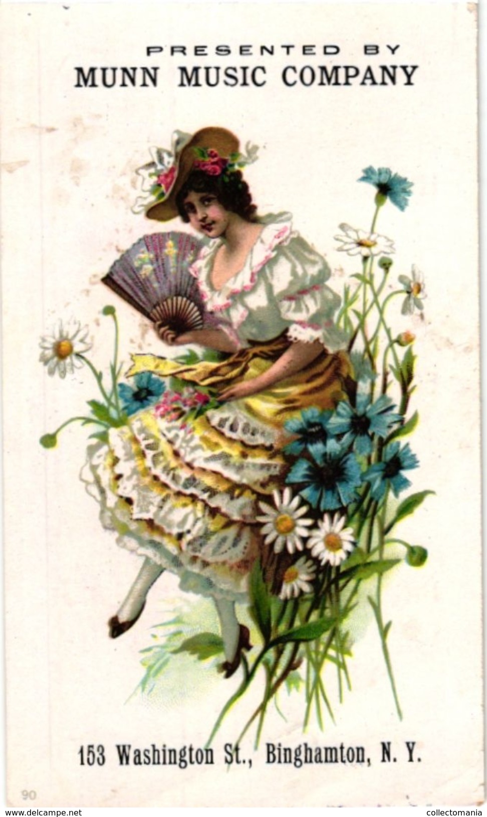 4 Trade Cards Music Munn Music C° Binghamton N.Y. Pianos  Litho Margaretville N.Y. Donovon Kipp Banjo Accordion - Instrumentos De Música