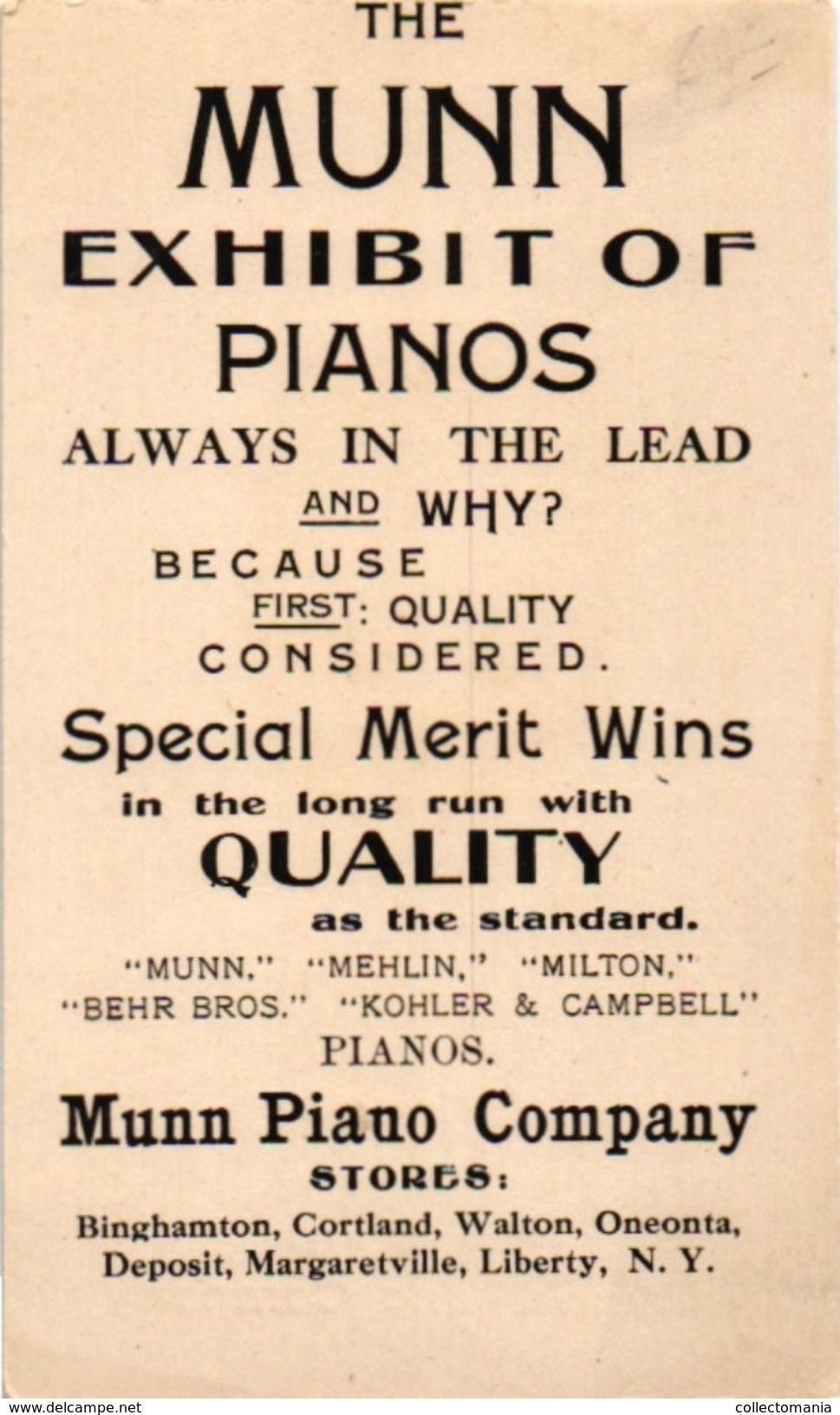 4 Trade Cards Music Munn Music C° Binghamton N.Y. Pianos  Litho Margaretville N.Y. Donovon Kipp Banjo accordion