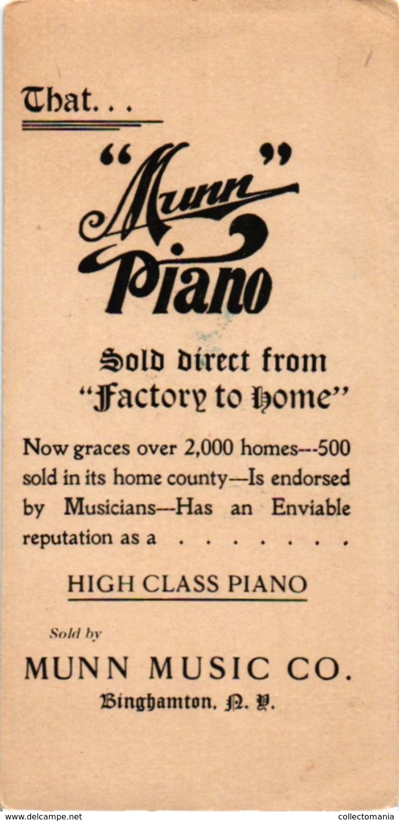 4 Trade Cards Music Munn Music C° Binghamton N.Y. Pianos  Litho Margaretville N.Y. Donovon Kipp Banjo accordion