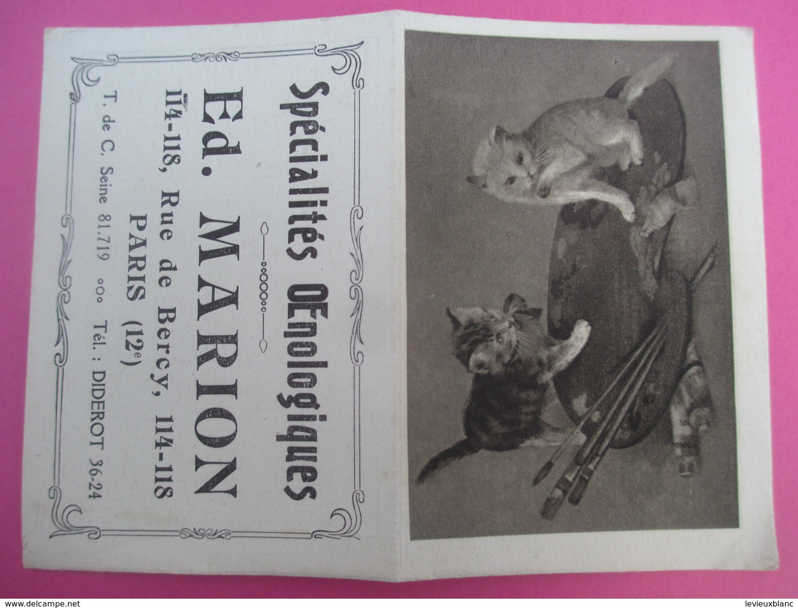 Petit Calendrier De Poche à Deux Volets/Chatons-Palette/Ed Marion/Spécialités &OElig;nologiques/Rue De Bercy/Paris/1924 - Tamaño Pequeño : 1921-40