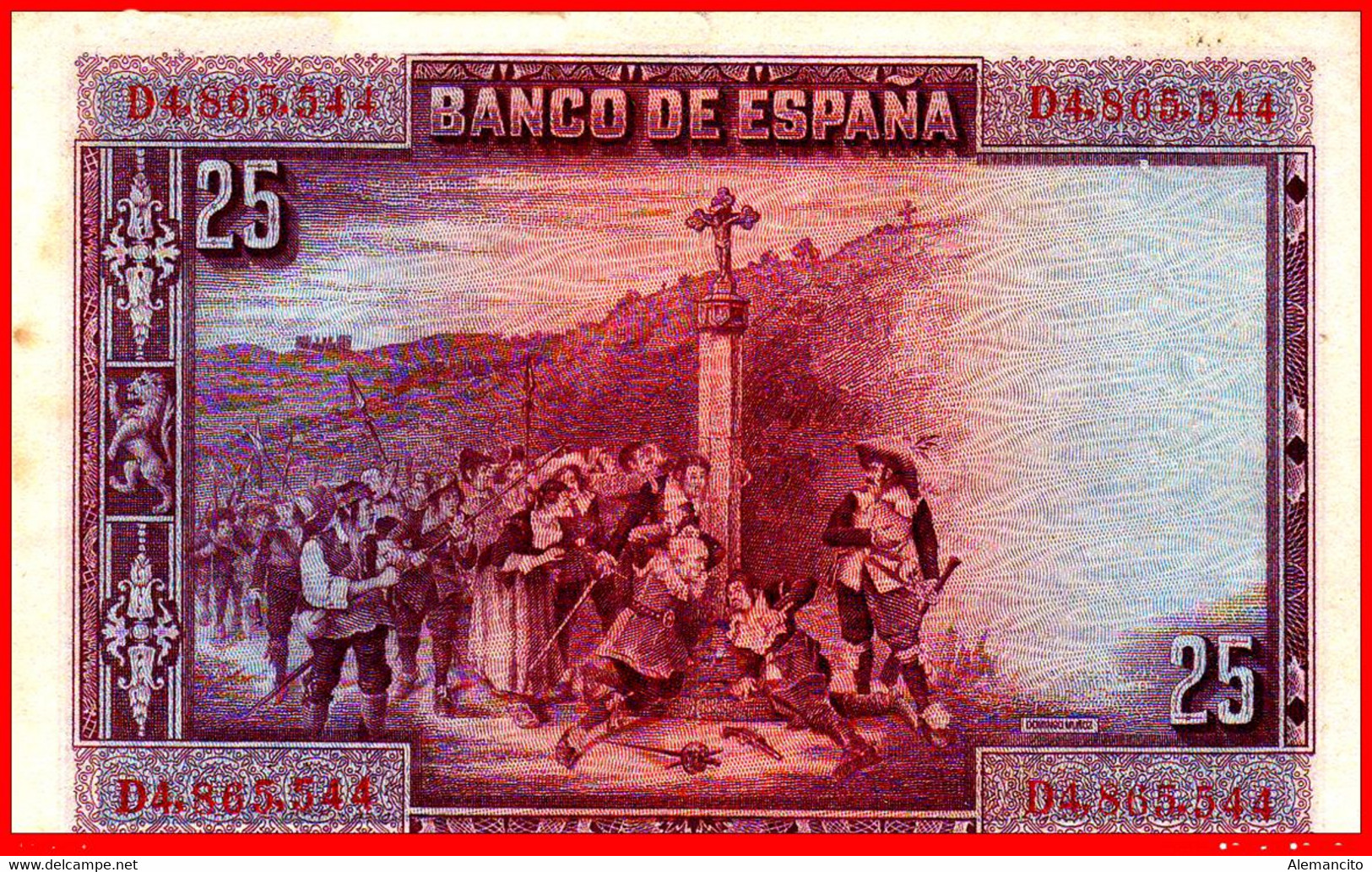 BILLETE ESPAÑOL 25 PTAS. DE LA REPUBLICA 15 DE AGOSTO DE 1928 SERIE D4,865,544 - 1-2-5-25 Pesetas