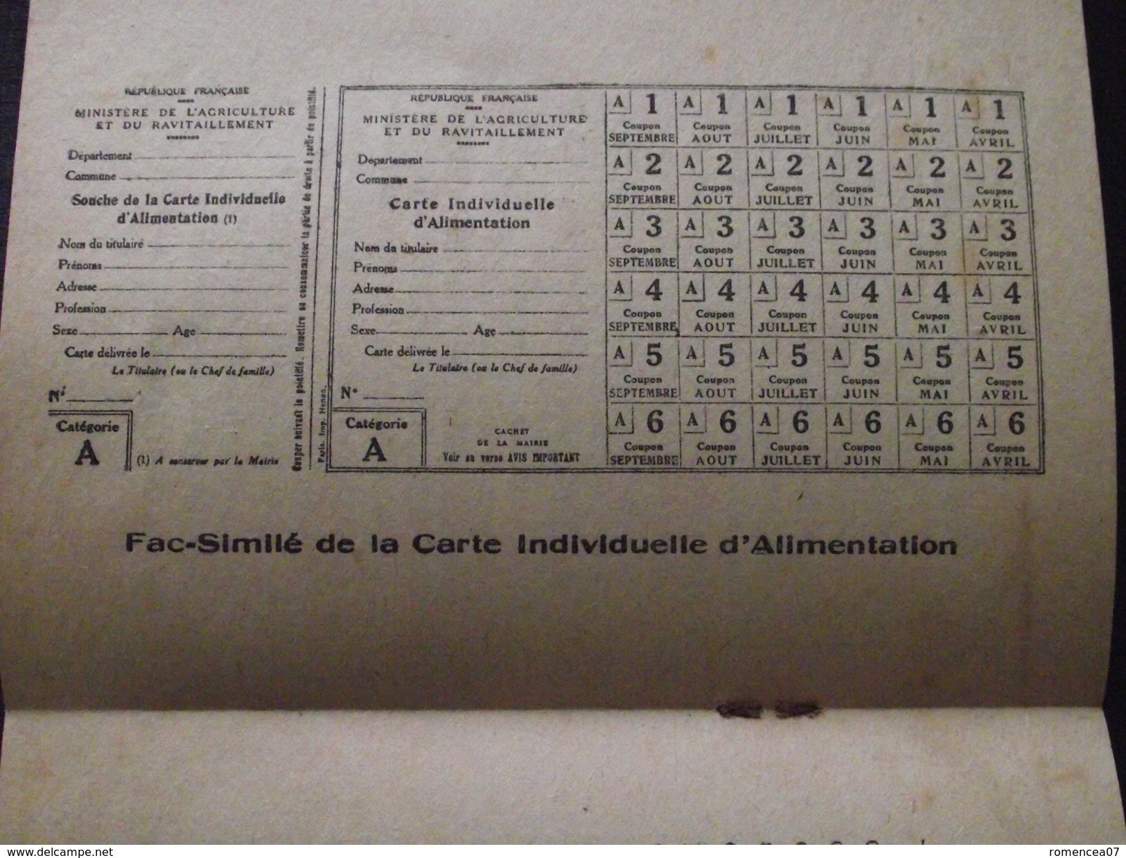 La CARTE INDIVIDUELLE d'ALIMENTATION - TICKETS de CONSOMMATION - Mars 1918 - Guerre 1914-18 - WW1 - Livret - A Voir !