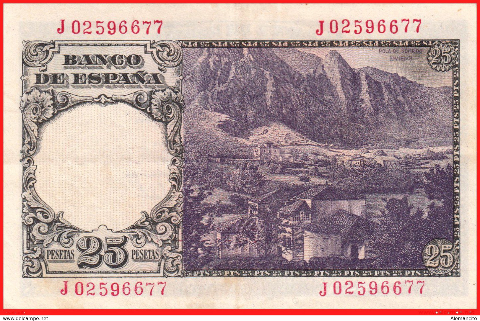 ESPAÑA BILLETE DE 25 Ptas. DEL 19 DE FEBRERO 1946 SERIE J 02596677  ( BILLETE EN PERFECTO ESTADO SIN CIRCULAR ) - 25 Pesetas