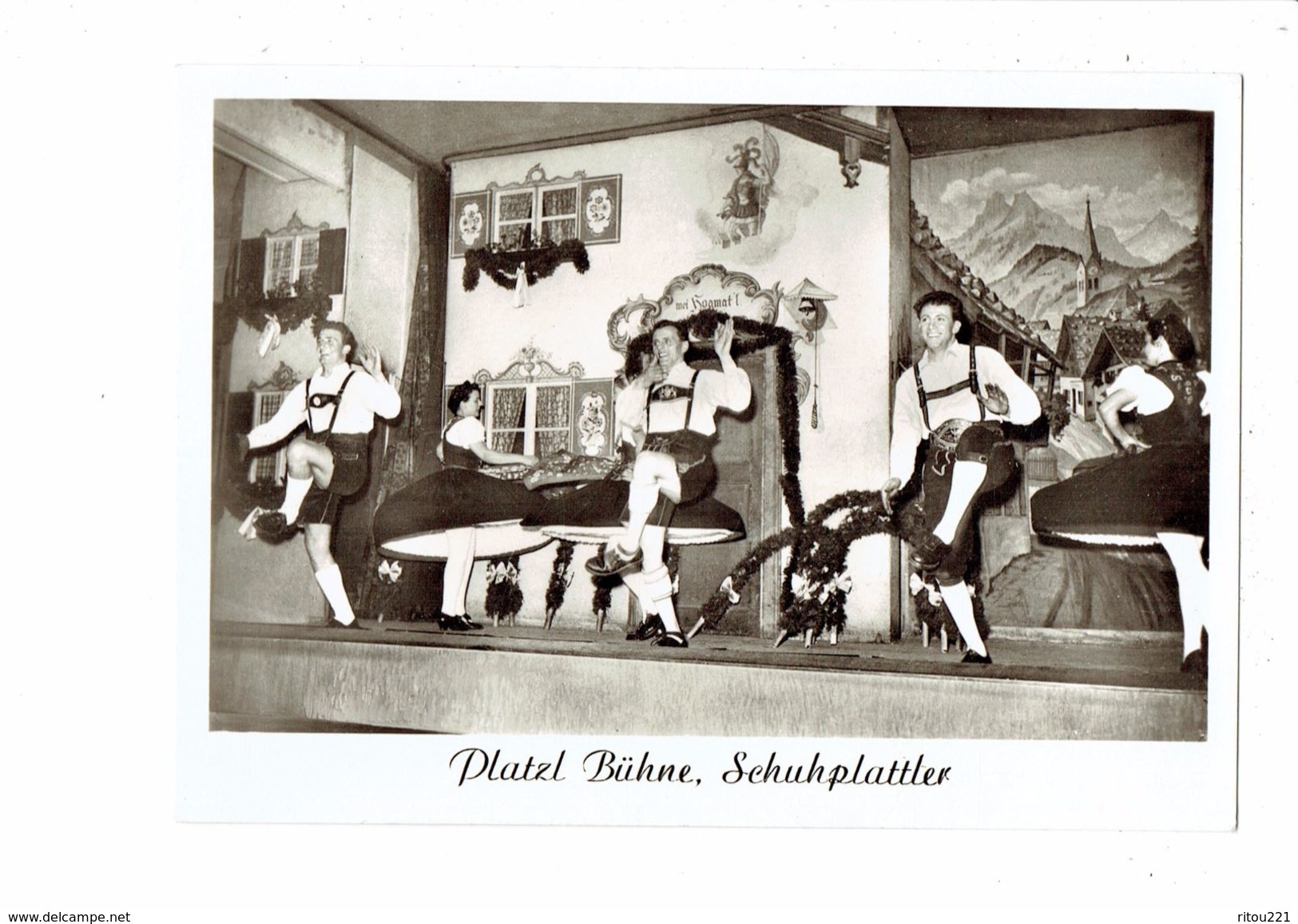 Lot 2 Cpm - PLATZL BÜHNE SCHUHPLATTLER / TRACHTENTANZ - Folklore Danse Robe à Volant Cloche Dessin Mural - Danses