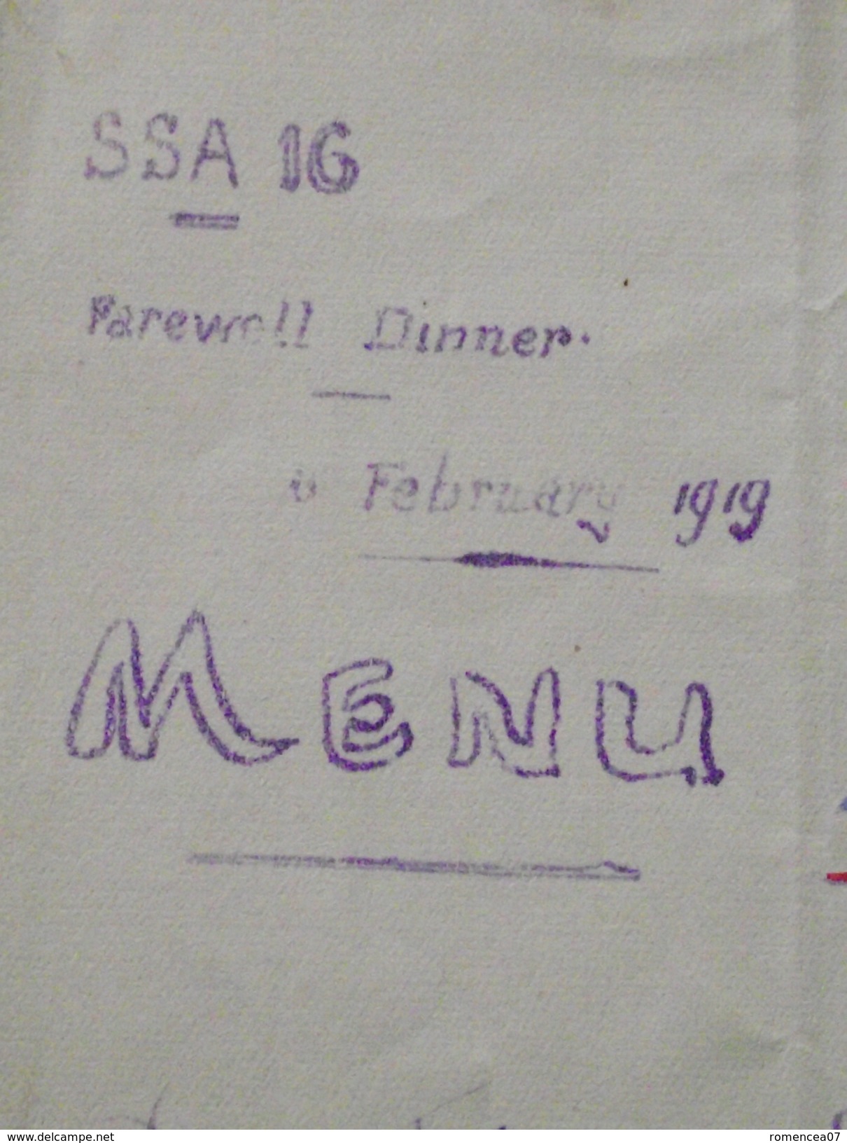 SSA 16 - MENU ANCIEN - FAREWELL DINNER (Dîner De Départ) - 6 Feb 1919 - War (Guerre) 1914-18 - Troupes Britanniques -WW1 - Menus