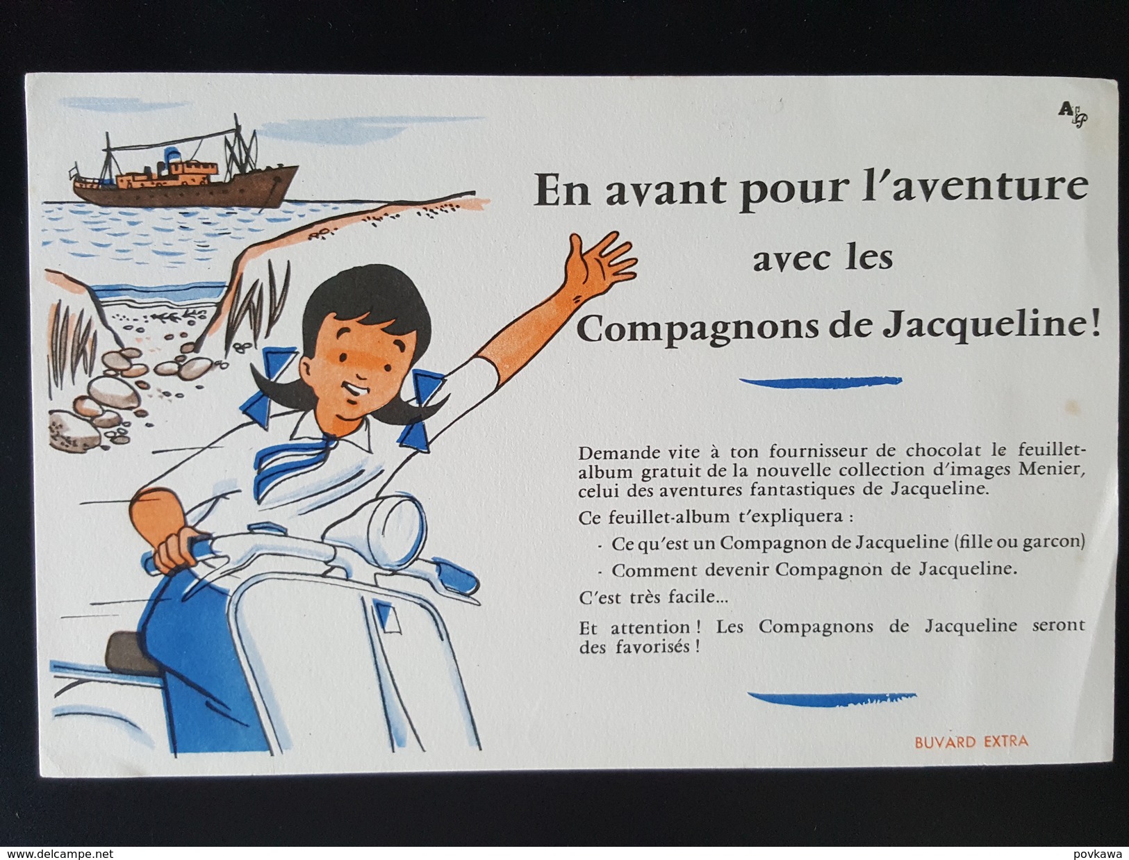 Ancien Buvard Publicitaire, Compagnons De Jacqueline, Collection D'images Menier - Chocolade En Cacao