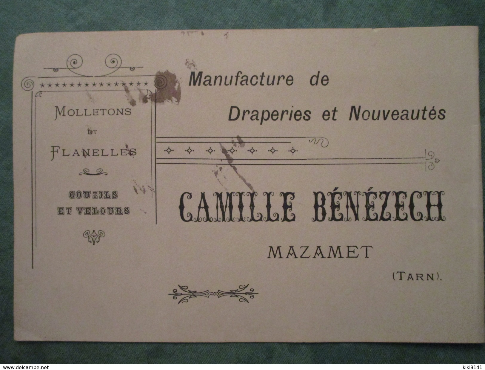 Manufacture De Draperies Et Nouveautés . CAMILLE BENEZECH (démarche Commerciale) - Mazamet