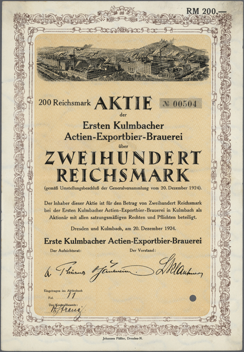 Thematik: Alkohol-Bier / Alcohol-beer: 1924: DEUTSCHLAND, (5302) Erste Kulmbacher Actien-Exportbier-Brauerei Dresden Und - Sonstige & Ohne Zuordnung