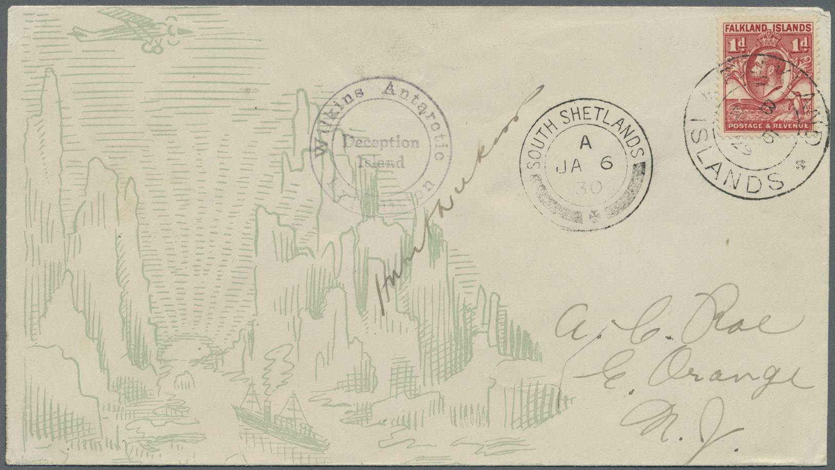 Br Thematik: Antarktis / Antarctic: WILKINS-HEARST-EXPEDTITON:1929/30, Expedition Cover From "FALKLAND ISLANS NO 5.29" W - Autres & Non Classés