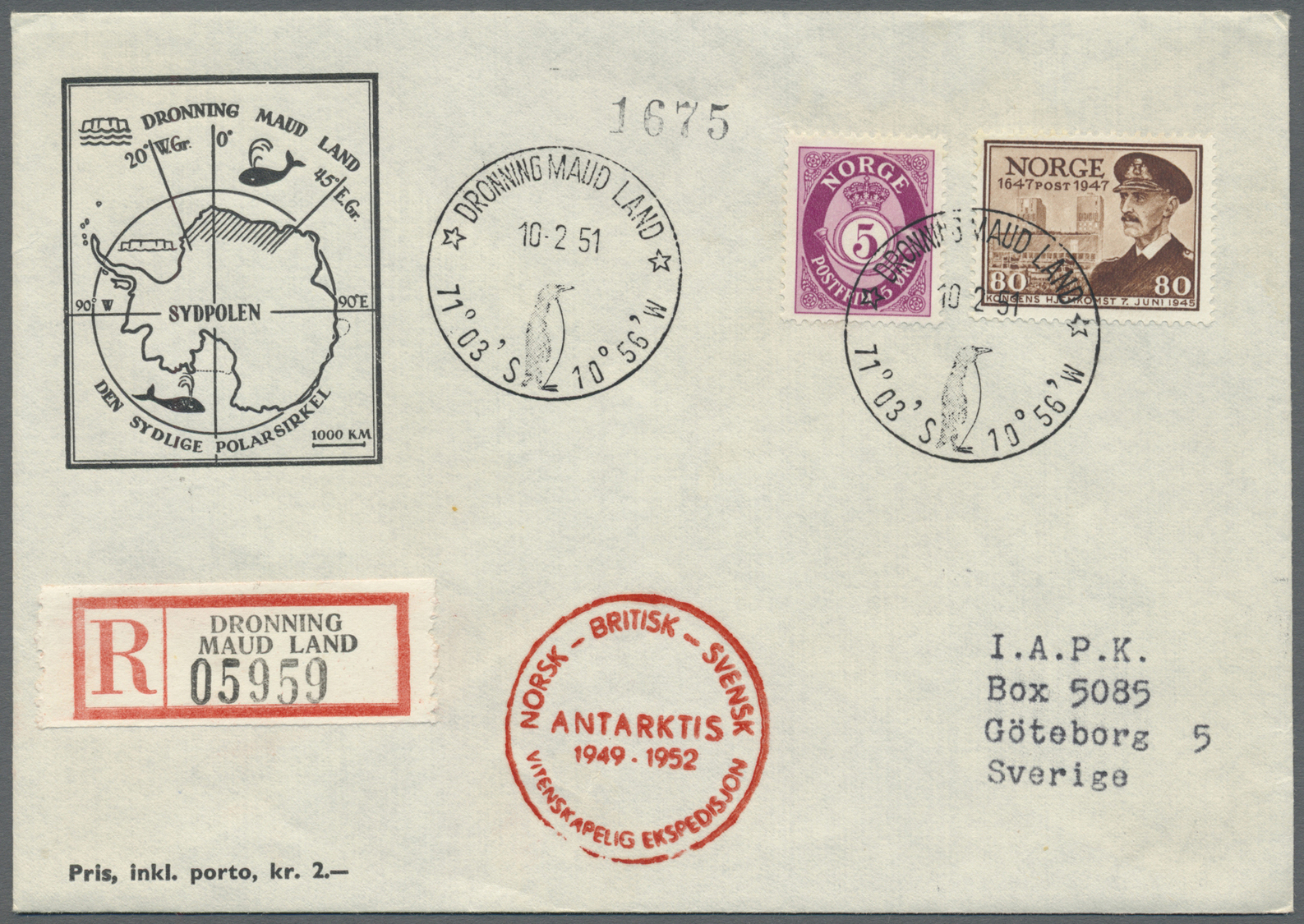 Br Thematik: Antarktis / Antarctic: 1951, Norwegen. Illustrierter Vordruckbrief "Sydpolen" Als R-Brief Mit R-Zettel "Dro - Other & Unclassified