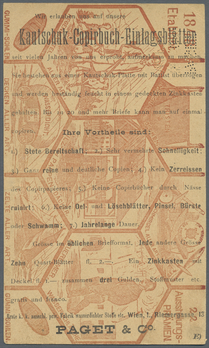 GA Thematik: Anzeigenganzsachen / Advertising Postal Stationery: 1878, 2 Kr. Ganzsachenkarte Mit Werbung Der Firma PAGET - Unclassified