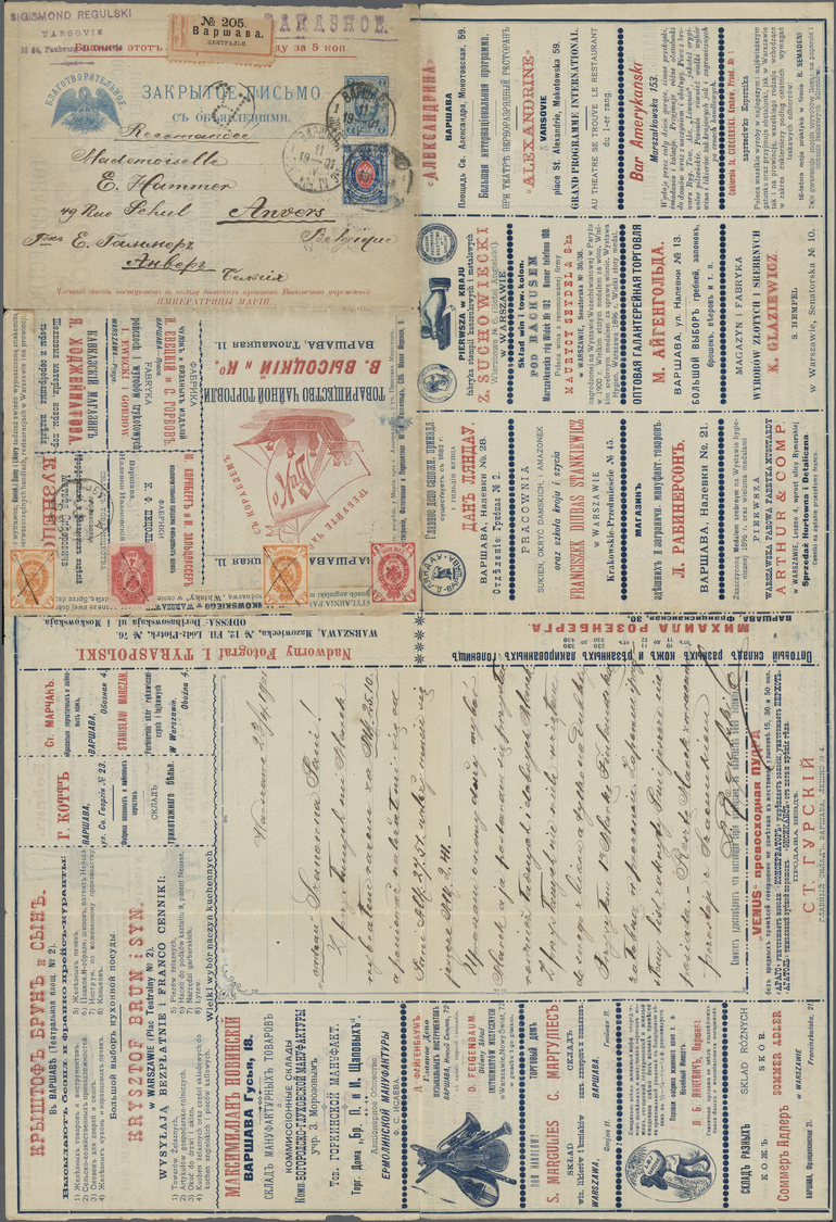 GA Thematik: Anzeigenganzsachen / Advertising Postal Stationery: 1901, Russland/Polen. Russ. Anzeigen-Faltbrief 7 Kon Mi - Unclassified