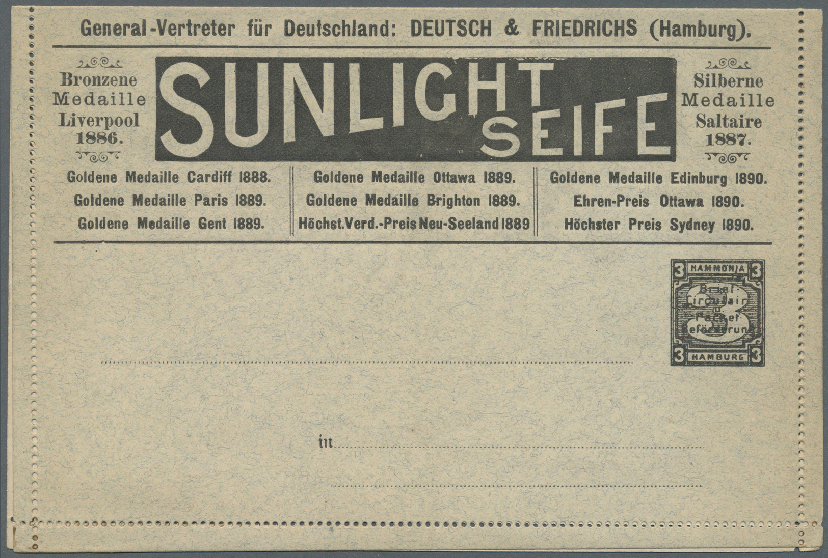 GA Thematik: Anzeigenganzsachen / Advertising Postal Stationery: HAMBURG: Hammonia II Verdier U. Falke, Ziffer 3 Pfg. Sc - Non Classés