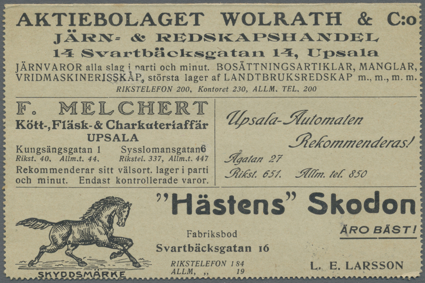 GA Thematik: Anzeigenganzsachen / Advertising Postal Stationery: 1904 (ca.), Schweden. Anzeigen-Kartenbrief 5 Öre (DV 10 - Non Classificati