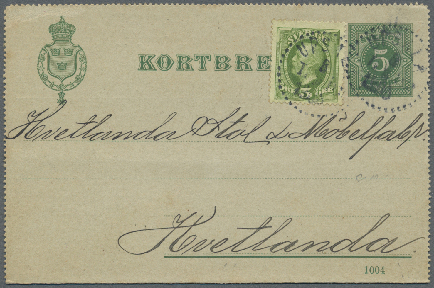 GA Thematik: Anzeigenganzsachen / Advertising Postal Stationery: 1904 (ca.), Schweden. Anzeigen-Kartenbrief 5 Öre (DV 10 - Non Classés