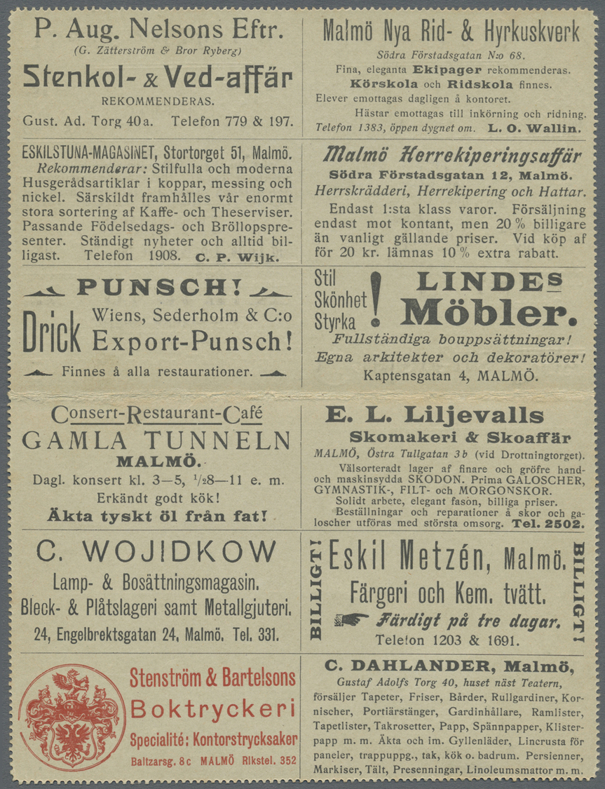 GA Thematik: Anzeigenganzsachen / Advertising Postal Stationery: 1906, Schweden. Anzeigen-Kartenbrief 5 Öre Grün Ziffer - Non Classificati