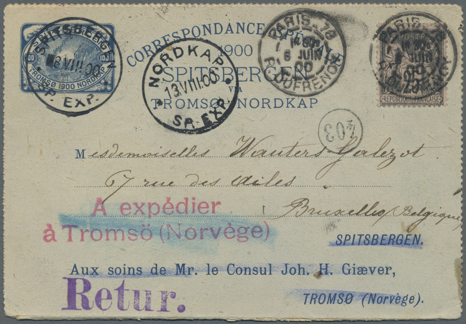 GA Thematik: Arktis / Arctic: Baldwin-Zieglers Polar-Expedition:1900, 100 ö. Spitzbergen Letter Card With Additional Fra - Altri & Non Classificati