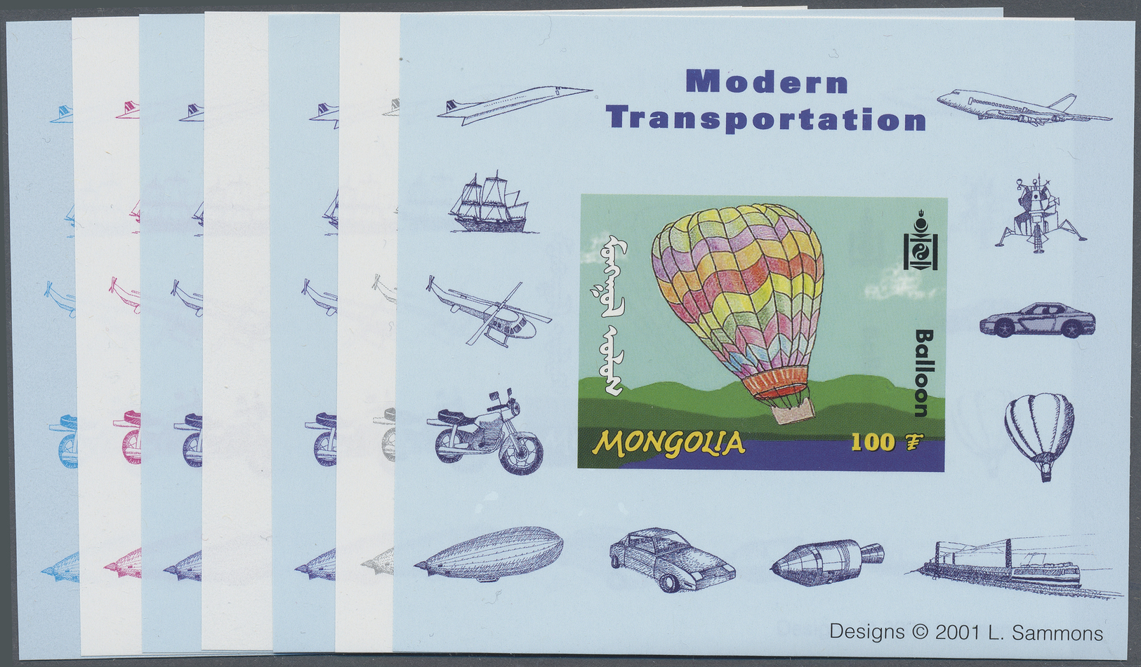 ** Thematik: Ballon-Luftfahrt / Balloon-aviation: 2001, MONGOLIA: Transportation BALLOON 100t. Special Miniature Sheet I - Alberi