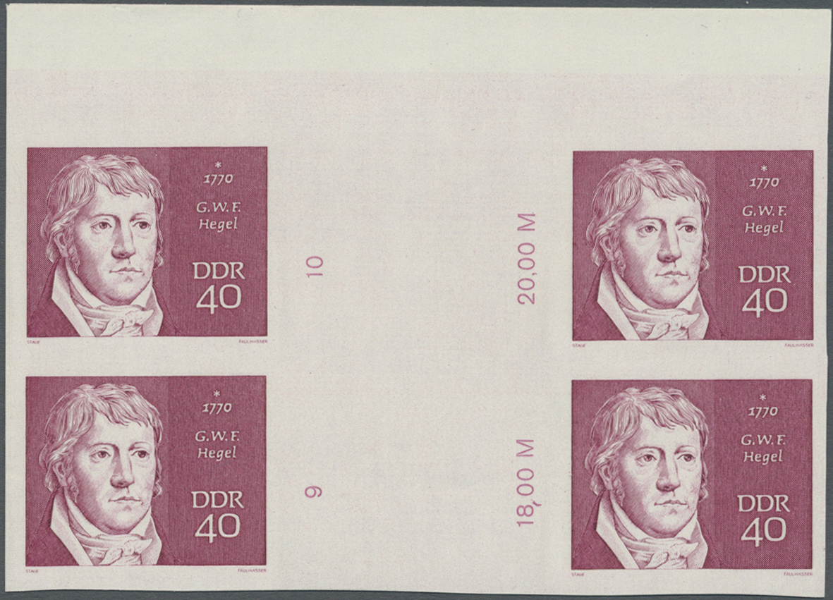 ** Thematik: Druck-Dichter / Printing-poets: 1970, DDR: Berühmte Persönlichkeiten 40 Pf. 'Georg Hegel, Philosoph' Im UNG - Scrittori