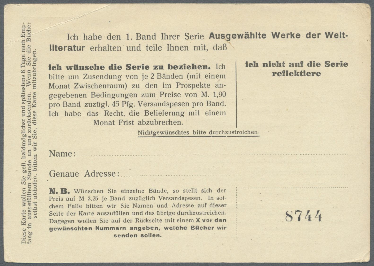 GA Thematik: Druck-Literatur / Printing-literature: 1927 (ca), Dt. Reich. Privat-Postkarte 3 Pf Goethe "Gefion-Verlag, B - Non Classificati